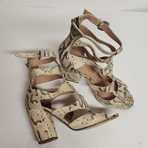 Sigerson Morrison Cream and Brown Heels Elegant Strappy 4" Heel Gladiator Shoes